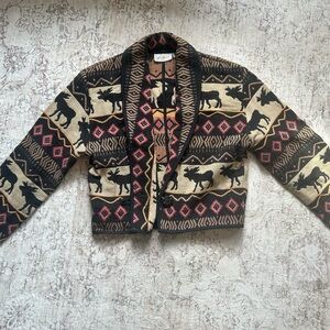 Vintage Flashback Cropped Tapestry Jacket in a Moose and Southwestern Print
